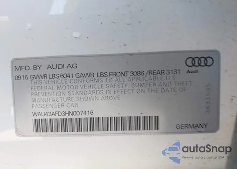 2017 Audi A8 L 4.0T Sport from USA, damaged, VIN WAU43AFD3HN007416